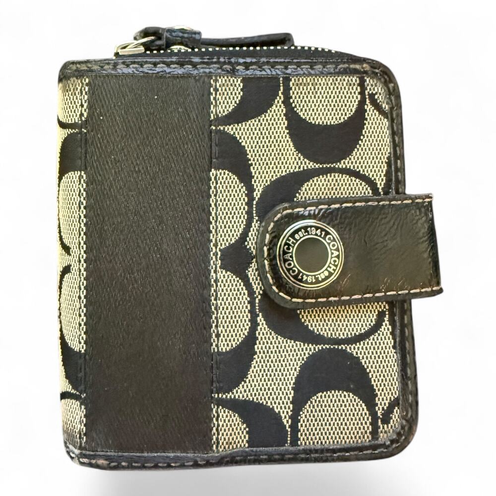 Coach Black Signature CC Striped Bifold Wallet